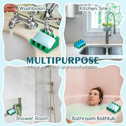 Silicone Soap Dish Self Draining with Suction Cups (Green,1 Pack) | Waterfall drainage design drains fast to keep soap dry silicone soap saver with reusable suction cups for bathroom & kitchen - color: Christmas Green, size: 1