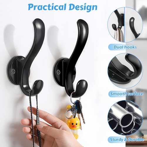 8 Pack Coat Hooks Wall Mount Heavy Duty Utility Retro Double Hooks for Hanging Coats,Hat, Towel, Key, Robe, Scarf, Bag, Cap (Black) - color: 8 Pack-Black