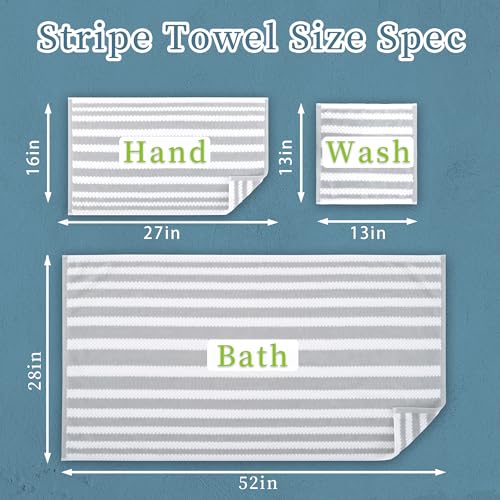 Gray and White Towels, 4 Hand 16"x27", 2 Bath 28"x52" - Cotton | Quick Dry | Lightweight, 6PCS Waffle Towel Set, Grey Striped Towels Bathroom, Luxury Towel Gift Set, Stripe and Checkered - color: Grey and White, size: 6 PCS Towel Set