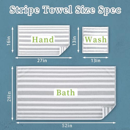 Gray and White Towels, 4 Hand 16"x27", 2 Bath 28"x52" - Cotton | Quick Dry | Lightweight, 6PCS Waffle Towel Set, Grey Striped Towels Bathroom, Luxury Towel Gift Set, Stripe and Checkered - color: Grey and White, size: 6 PCS Towel Set