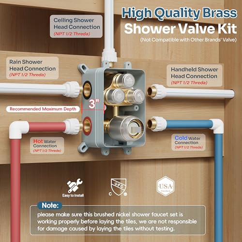 Nickel Shower System, Brushed Nickel Shower Faucet Set, 10'' Ceiling Shower Head, 6'' Wall Mounted Shower Head, 3 In 1 Push Button Shower Valve Kit, Waterfall ShowerHead with Handheld, Brushed Nickel - color: Brushed Nickel