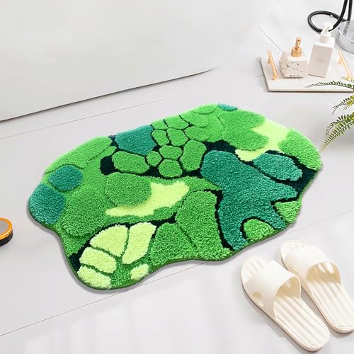 Cute Moss Bathroom Rugs Shaggy Washable Green Moss Bath Mat for Bathroom Non Slip Absorbent Bath Rugs for Shower, Tub, Sink, Toilet, Entry Way, 31''×20'' - color: Green Moss Rug 1
