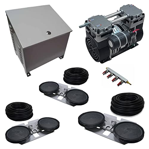 Pro Aeration System with Cabinet - 1 HP Pond Aerator Pump | Includes 1HP compressor, enclosure, 3 double-10" diffusers, 300' tubing, aluminum body, & overheat protection - color: 6.7 Cfm With Cabinet, size: 3 Diffuser System