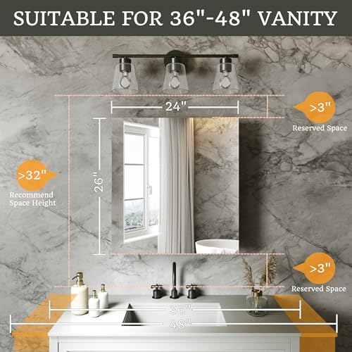 24 x 26 in Medicine Cabinet with Mirror and Side Panels, Silver | Surface or Recessed Medicine Cabinet Mirror with Storage, Adjustable Shelves, Aluminum Alloy Frame, Assembly Required - size: 24''x26"