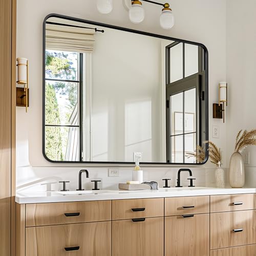 Black Bathroom Mirrors for Over Sink 30 x 40 Inch | Metal Framed Rectangle Vanity Mirror for Wall, Modern Farmhouse Mirror for Living Room, Bedroom, Entryway - color: Black, size: 30"L x 40"W