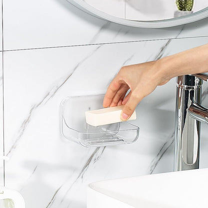 Self Adhesive Soap Dish Wall Mounted, Plastic Soap Saver, Sponge Soap Holder for Shower Wall, Bathroom, Kitchen ((Clear B)) - size: 2