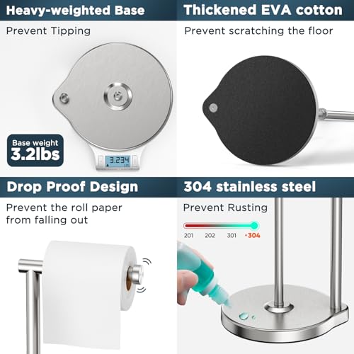 theaoo Heavy-Duty Toilet Paper Holder Stand, Bathroom Storage, Silver | Freestanding Toilet Tissue Paper Roll Holder with Reserve Storage. Stainless Steel Stand For Bathroom, Holds Extra Rolls - color: Silver
