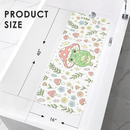 Green Cute Frog Mushrooms Bathtub Shower Mat Summer Leaf Flower Non-Slip Tub Mat Extra Long Bath Floor Mats 40X16 Inch Machine Washable for Bathroom Tub Bath Mat for Toddler and Baby - color: Green Frog Mushrooms