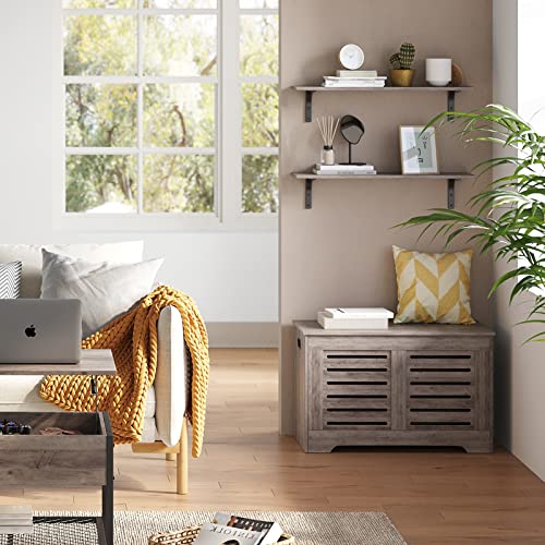 Long Wall Shelves, 31.5" Wall Mounted Shelves with Metal Brackets | Floating Book Shelf, Set of 2, Easy Assembly, Max Load 22lbs, Wood Wall Storage Ledges, Living Room/Bathroom/Bedroom, Greige - color: Greige, size: 31.5 Inch
