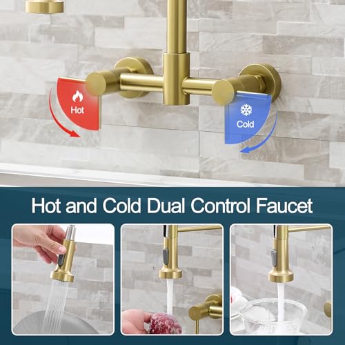 AIMADI Brushed Gold Kitchen Faucet,Wall Mount Faucet 8 Inch Center | 2 Handle Commercial Sink Faucet for Modern Kitchens Luxury Style - color: brushed gold