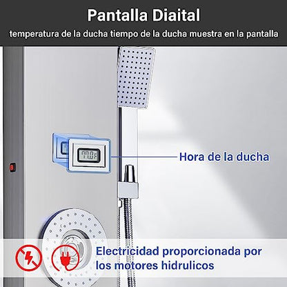 AlenArt Shower Panel LED Shower Tower System with Rainfall Waterfall Shower Head, 4 Body Massage Jets,Hand Shower Sprayer and Tub Spout Stainless Steel, Brushed Nickel - color: Brushed Nickel