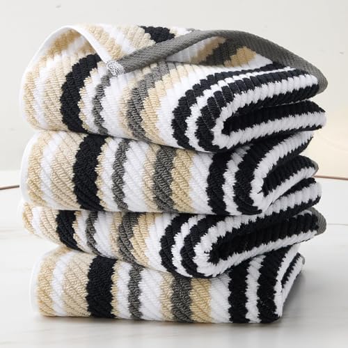 VOOVA & MOVAS Bathroom Hand Towels 4 Pack, 100% Cotton, 16x27 in | Suitable for Bathroom, Shower, Guest Room, Quick Dry, Highly Absorbent, Soft, Lightweight,Black + Gray Striped Design - color: Gray + Black Striped, size: 4 PC Hand Towels (16"x27")