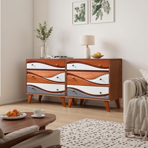 Ahokua 3-Drawer Dresser with Sculpted Wave Fronts, Tri-Color Drawer Design, Modern Chest of Drawers Storage Cabinet for Bedroom, Living Room, Hallway, or Office