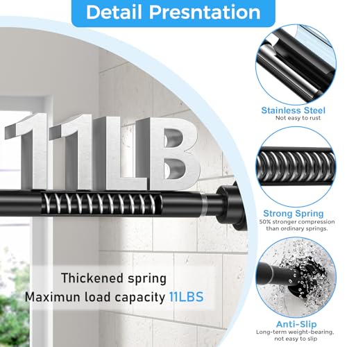 Shower Rod 31-63" Black Spring Tension Curtain Rod Adjustable | 7/8" Shower Curtain Rod Carbon Steel Tube, Rust-Proof Non-Slip Tool-Free, Curtain Rods for Windows Bathroom Room Divider - color: Black, size: 31"-63"-1P