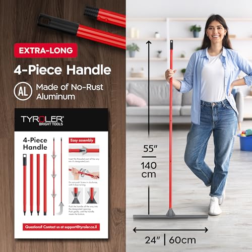 Tyroler Floor Squeegee Heavy Duty 24" | Floor Squeegee for Concrete Floors | | Heavy Duty Squeegee for Floor | 55" 4 Part Handle Squeegee Broom for Deck, Patio, Tiles, Marble, Garage, Shower, Window