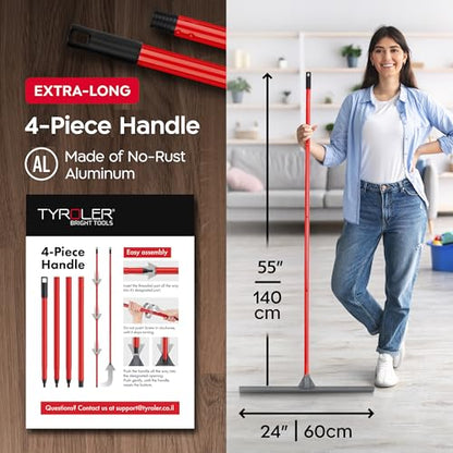 Tyroler Floor Squeegee Heavy Duty 24" | Floor Squeegee for Concrete Floors | | Heavy Duty Squeegee for Floor | 55" 4 Part Handle Squeegee Broom for Deck, Patio, Tiles, Marble, Garage, Shower, Window
