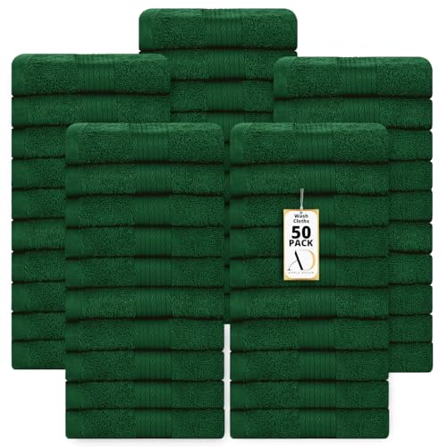 100% Cotton Washcloths 12x12 Inches, 600 GSM, Soft & Absorbent, Durable, Set of 50, Green - color: Green, size: Washcloth Set of 50