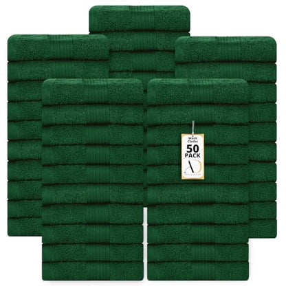 100% Cotton Washcloths 12x12 Inches, 600 GSM, Soft & Absorbent, Durable, Set of 50, Green - color: Green, size: Washcloth Set of 50