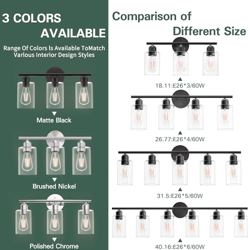 Bathroom Vanity Light Fixtures Brushed Nickel, 3 Lights Bathroom Over Mirror, UL Certified, Modern Wall Lighting Fixtures with Glass Shade, E26 Socket - color: Brushed Nickel, size: 3 Lights