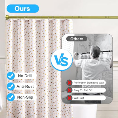 TEECK Shower Curtain Rod, 32-79 inch Adjustable Tension Spring, 1 Inch Shower Curtain Rod Tension, Anti-Slip, Rust-Proof, No Drilling, for Bathroom, Gold - color: Gold, size: 32-79 Inches