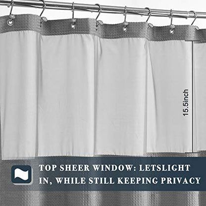 N&Y HOME Long Waffle Weave Shower Curtain with Snap-in Liner 71x78, Gray | 12 Hooks & Snap on Fabric Liner, Washable, Mesh Window, Hotel Style, 78 inches Length Grey Shower Curtain Set for Bathroom - color: Grey, size: 71"W x 78"L (Pack of 1)