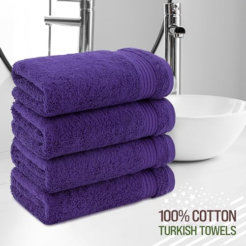 American Veteran Towel, Hand Towels for Bathroom Set of 4, 100% Cotton Turkish Hand Towel Sets, Soft Hand Face Towels, Purple Hand Towels - color: Purple