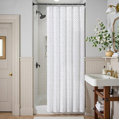jinchan Small Stall Blue and White Shower Curtain 36x72 Inches Inky Herringbone Chevron Zig Zag Waterproof Fabric Modern Farmhouse Shower Curtains for Bathroom with 7 Hooks - color: Inky Blue, size: 36"W x 72"L (Pack of 1)