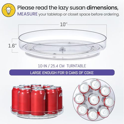 4 Pack 10inch Elegant Clear Turntable Acrylic Lazy Susan, Non-Skid Rotating | Smoothly Kitchen Spice Rack, Cabinet Pantry Organization Storage, Refrigerator, Vanity Makeup, Bathroom Countertop Organizer - size: 10inch - 4 Pack