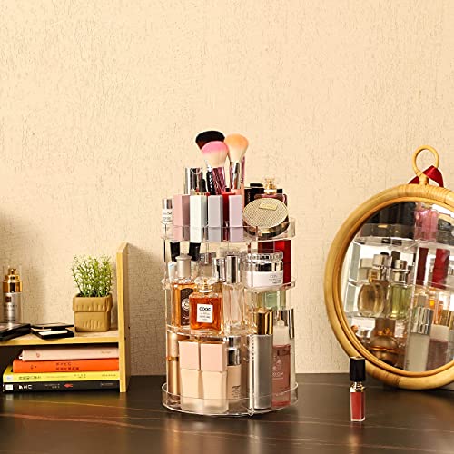 Cq acrylic Rotating Makeup Organizer,Adjustable Spinning Skincare Organizer for Vanity,Countertop,Clear Rotating Perfume Organizers,Bathroom Lazy Susan Organizer and Spin Skin Care Storage Rack,1 Pack - size: 4 Tier No Pattern