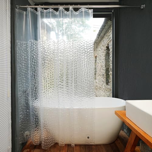 Ryhpez Clear Shower Curtain Liner - Shower Curtain Set with Hooks, Water Cube Pattern with See Through Top Window | 72"x72" - color: Water Cube W/ Window, size: 72"W x 72"L (Pack of 1)