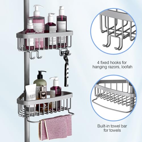 Corner Shower Caddy Tension Pole: Stainless Steel Rustproof 4-Tier Shower Organizer - 47-121 inch Adjustable Bathroom Shelves for Bathtub Shampoo Storage - Tension Rod Floor Standing Bath Rack - style: B Styel-Grey