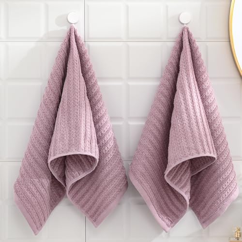 sense gnosis Mauve Waffle Hand Towel 13 x 29 Inch, 2 Pieces | Super Soft 100% Cotton Terry Striped Pattern Ultra Absorbent Bathroom Hand Towels - color: Pink-purple