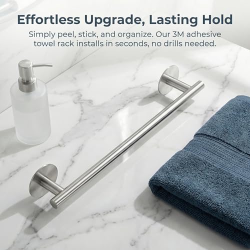 Self Adhesive Towel Bar,16" Brushed Nickel No Drill Bathroom,304SS Towel Rack - color: Brushed Nickel, size: 15.7 Inch