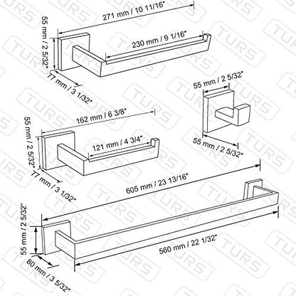 TURS Bathroom Hardware Set Brushed Towel Bar Set Stainless Steel Bathroom Accessories Towel Holder Sets Wall Mounted - color: Brushed Nickel, size: 23.6"(60cm)