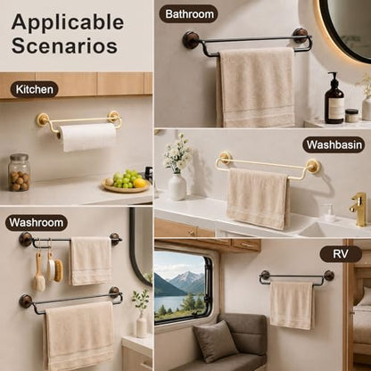 Double Pole No Drill Wall Mounted Towel Racks - Suction Cup Towel Bar for Bathroom Kitchen RV, Rustproof Stainless Steel Bathroom Hardware Set, Quick Setup Convenience(Matte Black,45cm/17.7in) - color: Matte Black, size: 45cm/17.7in