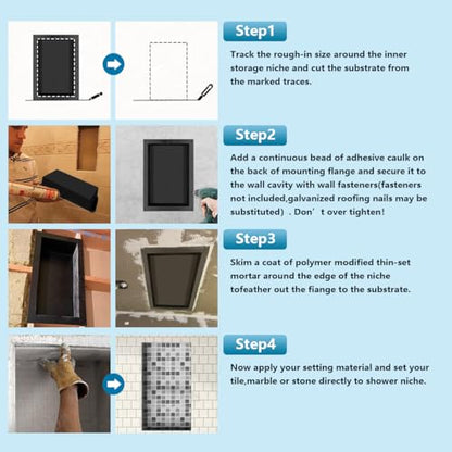 Ready Tile Double Shelf Shower Niche 25" x 17" x 4" Dimensions - Toiletry and Bathroom Niche Storage- Simple Installation with Texture Surface Shower Cubby Double Shelves