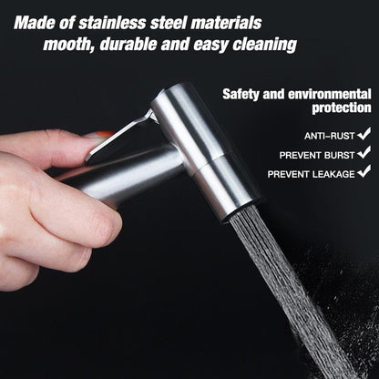 Modern Stainless Steel Handheld Bidet Sprayer Set for Toilet - 150cm (59") Extra-Long Hose - Adjustable Water Flow Control Shattaf with Wall Mount Holder - Easy Installation Diaper Spray Gun