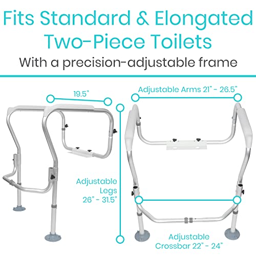 Vive Toilet Safety Rail Frame - Toilet Grab Bars for Elderly, Disabled | Assist Support Rails with Padded Handles - Stand Alone for Bathroom - Adjustable Non Slip for Adults, Seniors, Handicapped