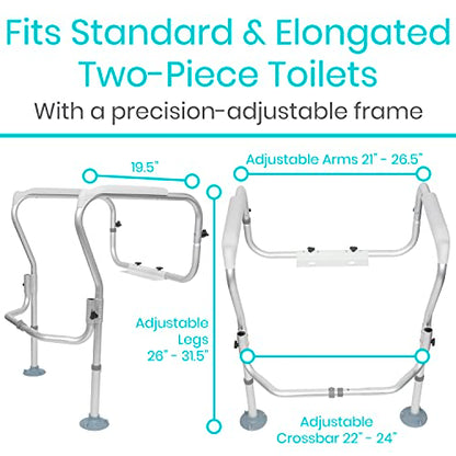 Vive Toilet Safety Rail Frame - Toilet Grab Bars for Elderly, Disabled | Assist Support Rails with Padded Handles - Stand Alone for Bathroom - Adjustable Non Slip for Adults, Seniors, Handicapped