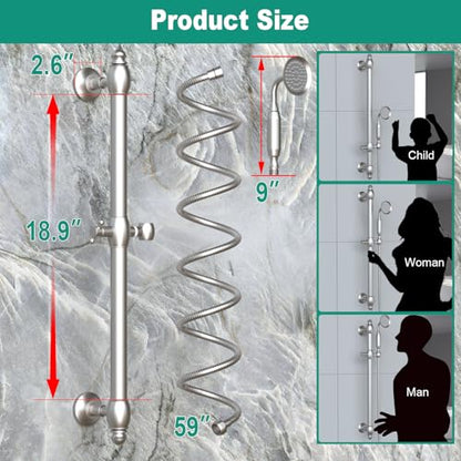 Shower Slide Bar with Handheld Shower Head Brass Adjustable Height Wall-mounted Retro Shower Head Holder with 59 inch Hose for Bathroom,Brushed Nickel - color: Brushed Nickel