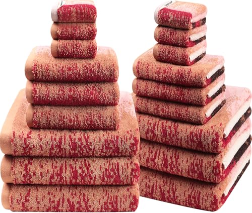 18-Piece Cotton Bath Towel Set for Bathroom, Hanging Loops, Ombre Gradient | Stock-up towel set for family bathrooms, guest baths, multi-bath homes, and wash-day rotation, OEKO-TEX certified, easy care - color: C03: Colorful - Plumgarden