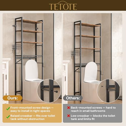 Over-The-Toilet Storage Rack, 4-Tier Bathroom Organizer Shelf Over Toilet with Adjustable Shelf and Basket, Freestanding Space Saver Bathroom Shelves Above Toilet for Room(Brown) - color: Brown