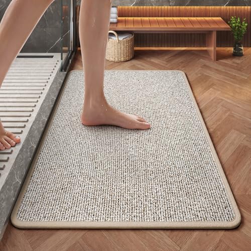Bathroom Rugs Non Slip Washable, Ultra Thin Bath Mat 16"x24" Brown | Bath Mats for Bathroom Absorbent Quick Dry, Rubber Backing Bath Rugs, Low Pile Shower Mat Outside Shower, Sink, Easy Clean - color: Light Brown, size: 16"x24"