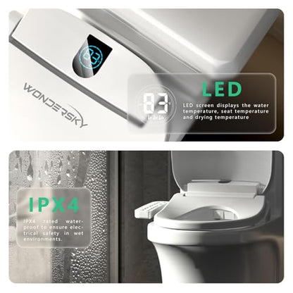 Round Bidet Toilet Seat, Smart Heated Toilet Seat with Warm Water and Dryer, Soft Close Bidet Seat with Adjustable Temperature, Stainless Steel Nozzle - size: Round
