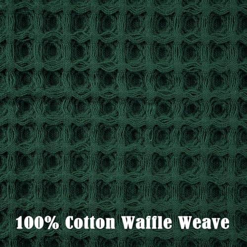Waffle Hand Towels Set of 2 (Hunter-Green) – Cotton, Quick Dry, Lint Free | 13” x 29”, Bathroom Decor & Kitchen Towels - color: Hunter-green