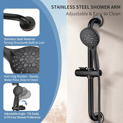 BRIGHT SHOWERS Slide Bar Shower Set with Handheld Shower Head, ADA-Compliant Stainless Steel Grab Bar, Adjustable Height and 69-Inch Hose, Oil Rubbed Bronze - color: Oil Rubbed Bronze