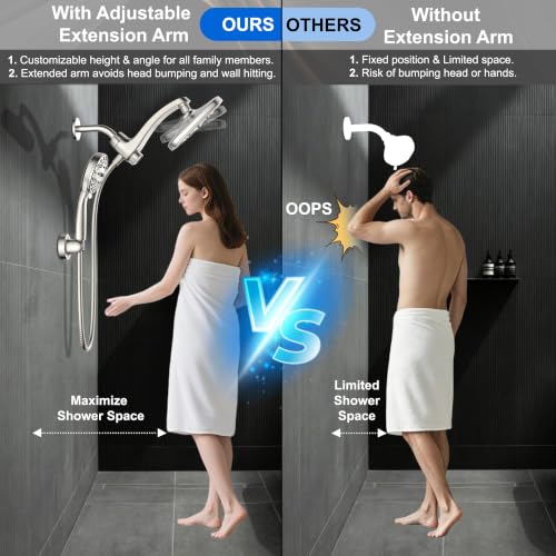 Dual Rainfall Shower Head With Handheld Showerhead, High Pressure Shower Head With Handheld Spray Combo, 8-Mode Showerhead with Adjustable Extension Arm, 71 Inch Hose & Suction Cup Holder, Starlight - color: Starlight