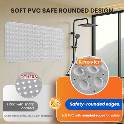 Non-Slip Bath Tub Mat, 39x16 Inch Extra Large Shower Mat with Drain Holes & Suction Cups, Machine Washable, Grey - color: Grey