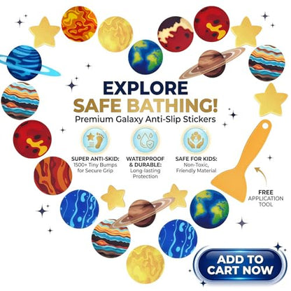 28-Piece Planet-Themed Non-Slip Bath Stickers, Custom-Designed for Family Bathrooms, Suitable for Bathtubs and Bathroom Floors (Includes Scraper) - color: Planet