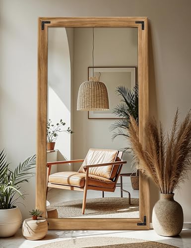 Wood Framed Bathroom Vanity Mirror for Wall, 30"x55" Farmhouse Mirror | Solid Wood Frame, HD Shatterproof Glass, Vertical/Horizontal Hanging, Ideal for Bathroom, Living Room, Bedroom - size: 30"L x 55"W